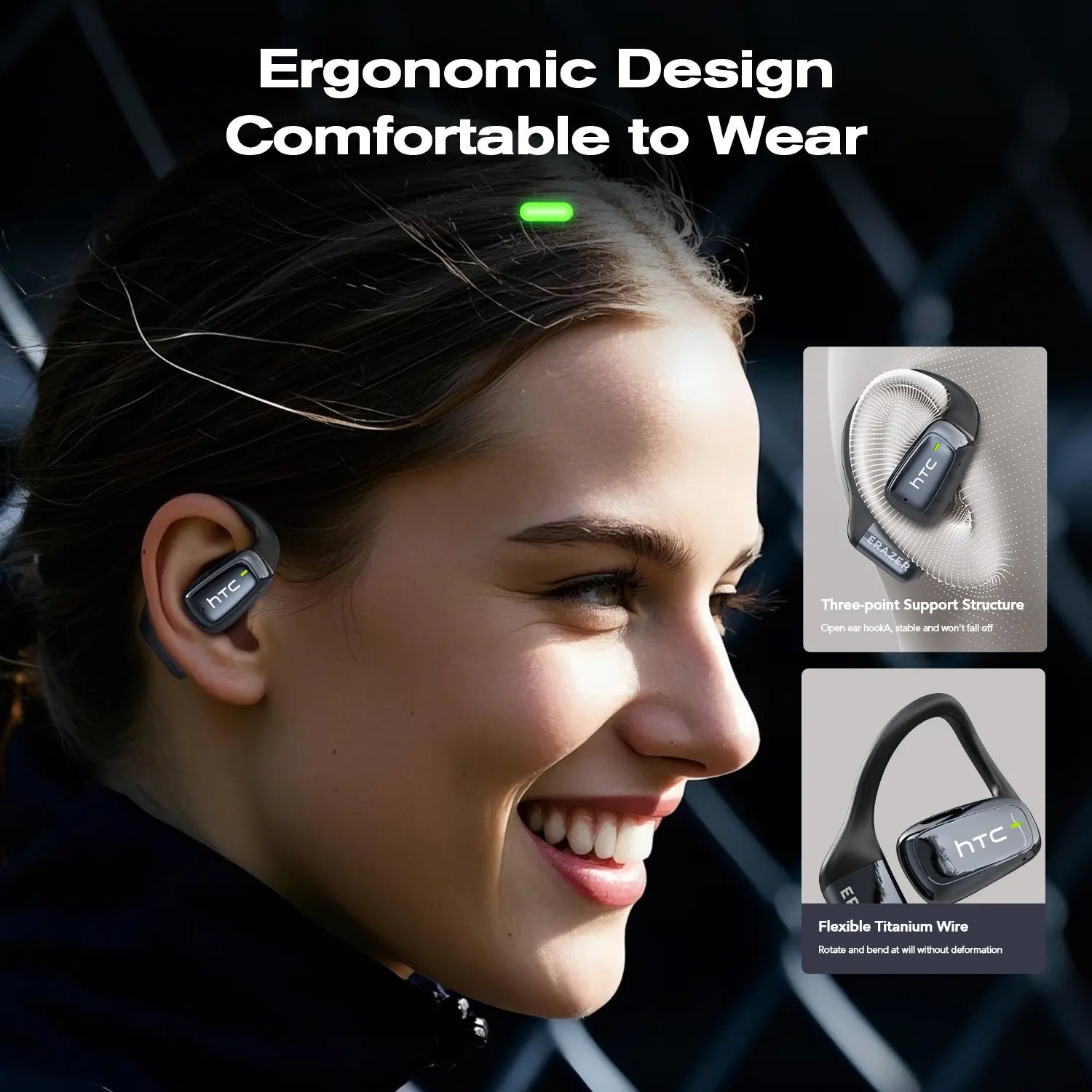 HTC NE25 Translation Earbuds, Real-time Translation, Open Wireless Bluetooth Headphones, Supports 134 Languages with App, Vibrant Color Touchscreen, OWS Technology, Integrated Microphone, High-Quality Sound, Compatible with iOS and Android