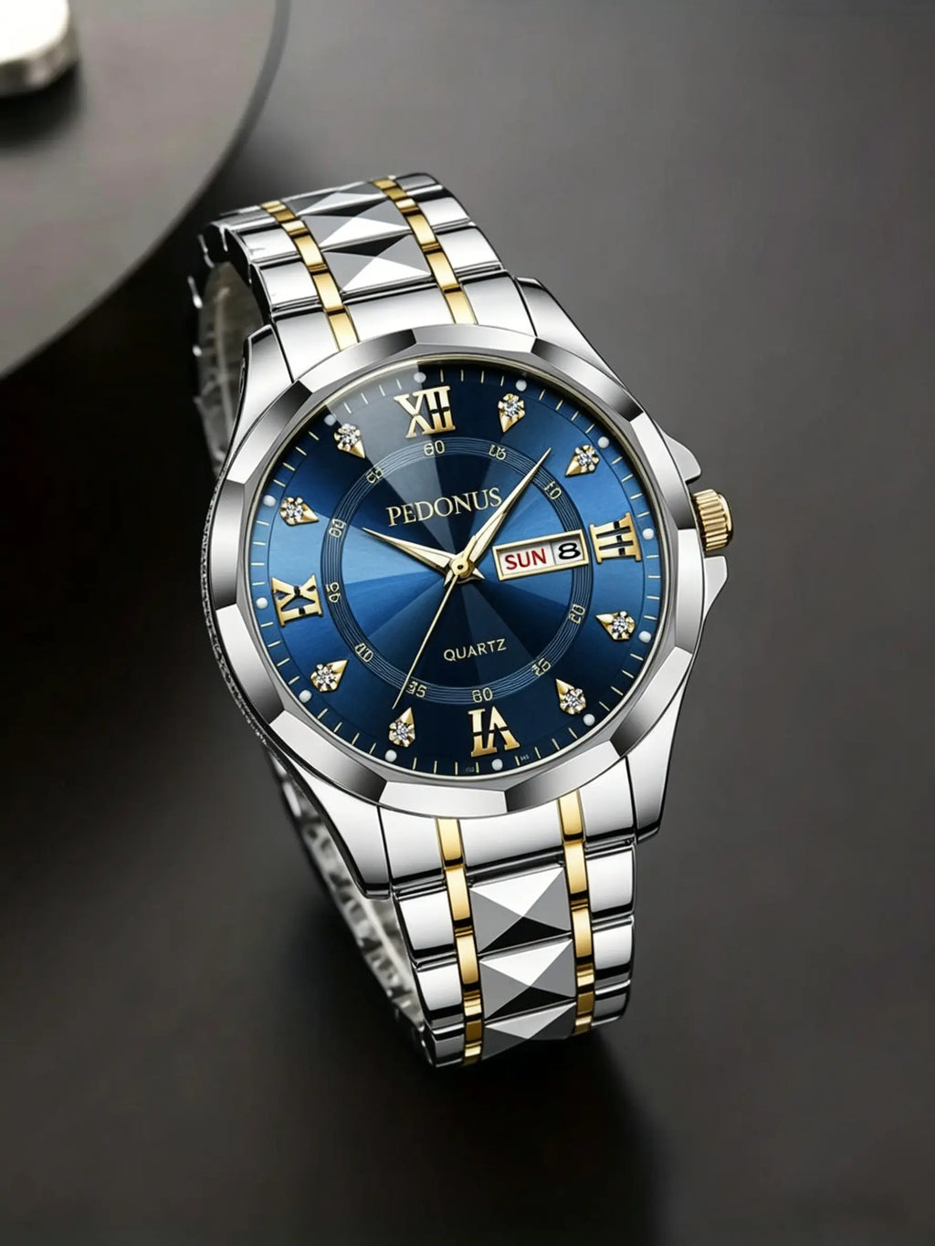 Men's Luminous Business Simple Quartz Watch - Stainless Steel Band, Gold Accents, Blue Dial with Date & Day Indicator summervibes️ image 6