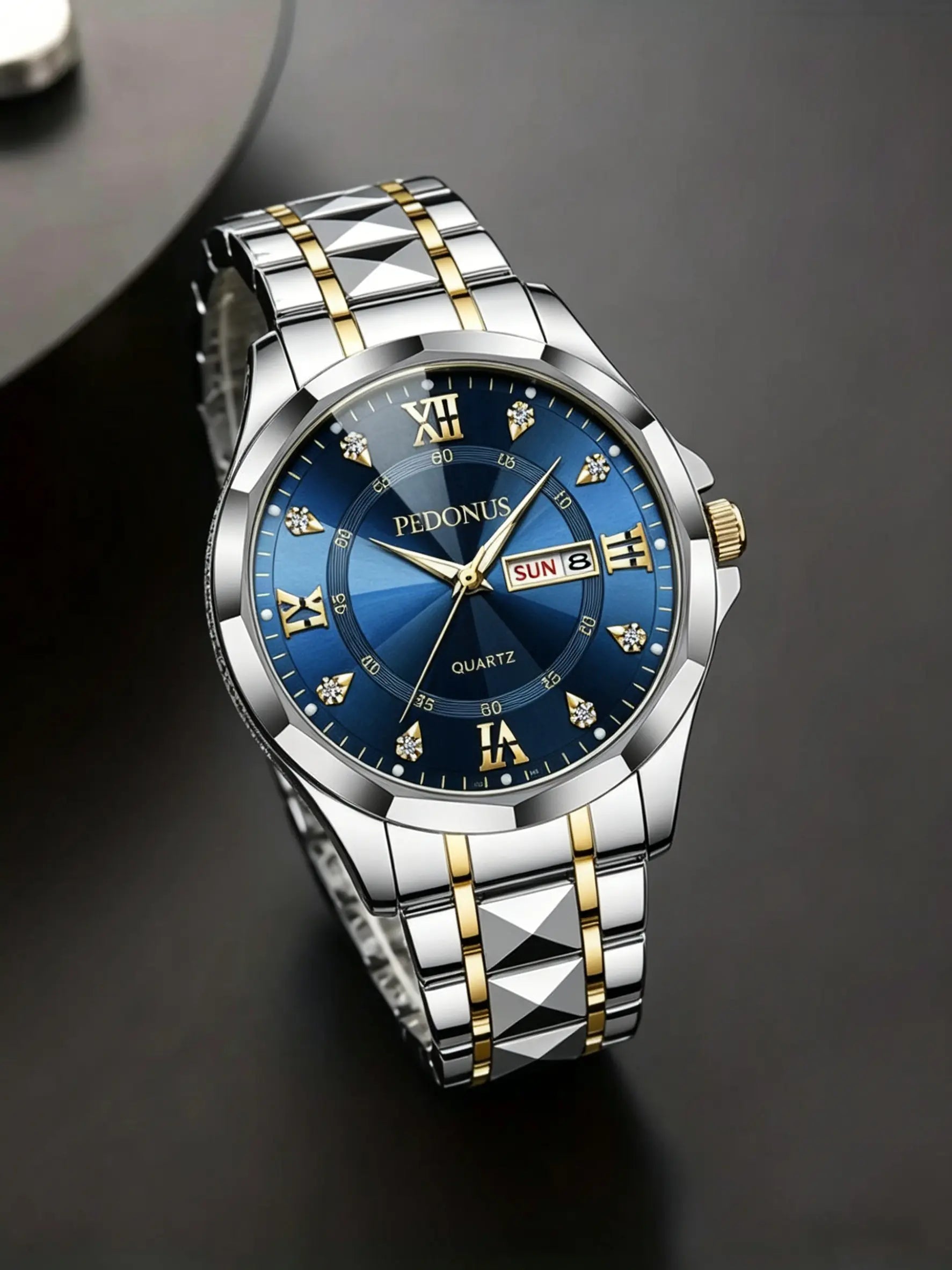 Men's Luminous Business Simple Quartz Watch - Stainless Steel Band, Gold Accents, Blue Dial with Date & Day Indicator summervibes️ image 6