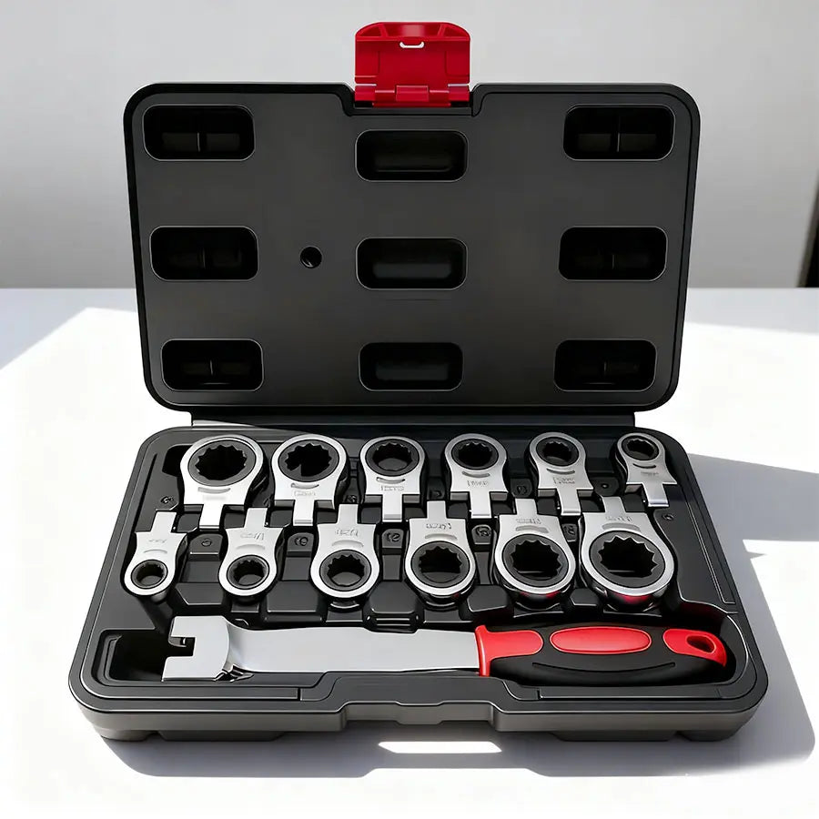 12-in-1 Interchangeable Flex Head Ratchet Wrench Set - Metric 8-19mm, 72-Tooth Flex Head for Tight Spaces, Automotive Repair Tool Kit