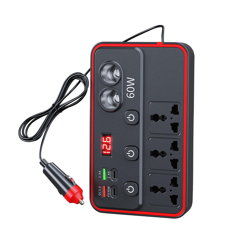 ABS Vehicle-Mounted Smart Power Inverter DC 12V-24V to AC 110V-220V 60W/80W/100W/150W, USB & Type-C Fast Charging Portable Car Converter For African Drivers, Travel & Daily Household Use