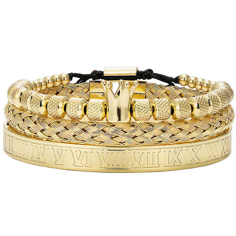 Men's Elegant Braided Bracelet, Fashionable Crown & Roman Numerals Decor Bracelet for Party, Daily Decor, Trendy All-match & Exquisite Jewelry for Birthday Gift, Jewellery, Styling