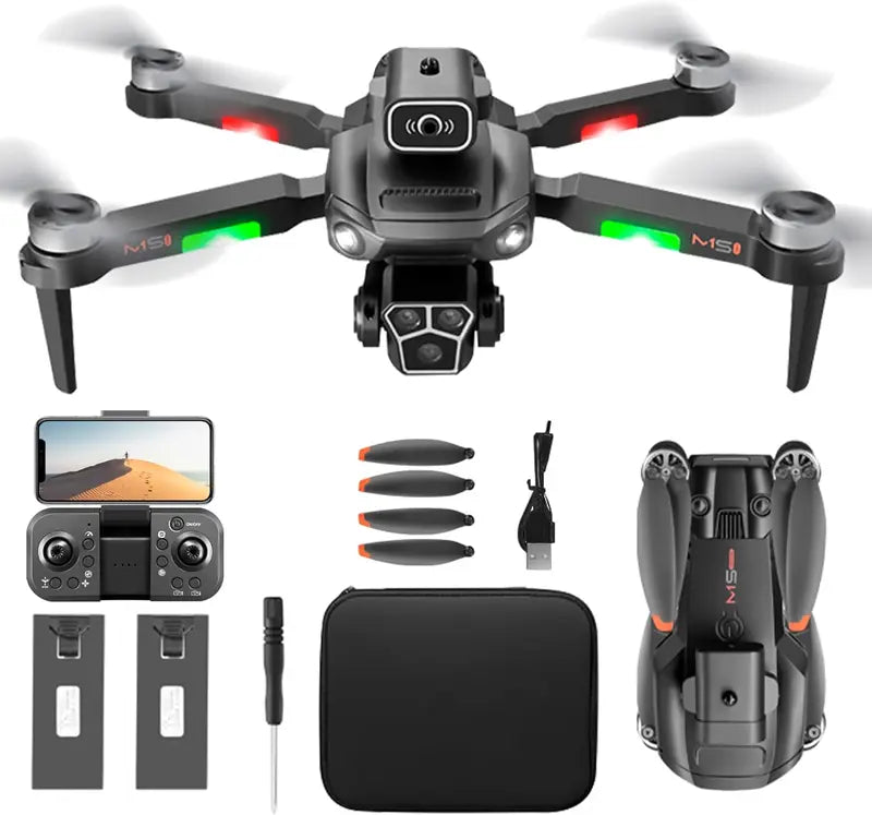 Drone with Camera – Wi-Fi FPV, Gesture Control, Foldable, 15 Min Flight Time (2 Batteries, 15 Mins Each), Carrying Case, Adjustable Lens, Brushless Motor, Obstacle Avoidance, One-Key Take Off/Land, 2.4GHz, Black – Great Gift for Teens
