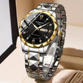 New Stainless Steel Men's Quartz Watch – Roman Numerals, Rhinestone Dial, Date Calendar, Luminous Display – Trendy Minimalist Luxury Design, Ideal Birthday & Holiday Gift – Elegant Couple Watch Set