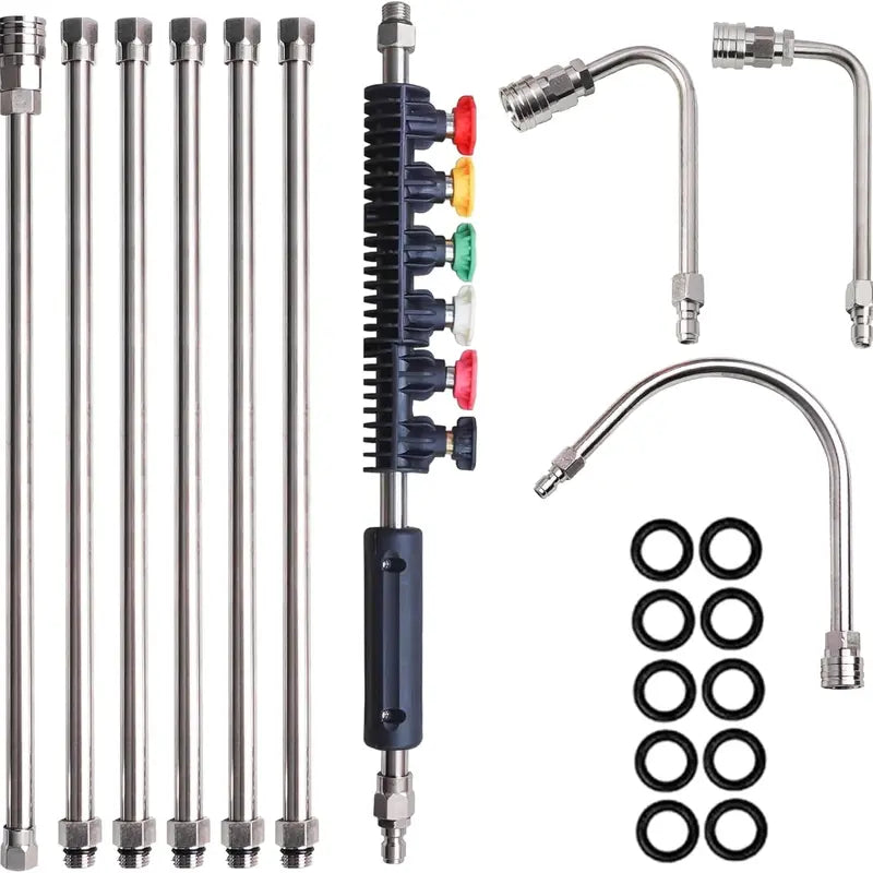Pressure Washer Extension Wand, 10 Pack Power Washer Lance with 5 Atomization Nozzle Tips,1 Gutter Cleaner Attachment Curved Rod, 1/4" Quick Connect, 4000 PSI Brass Stainless Steel,father'sdaygifts