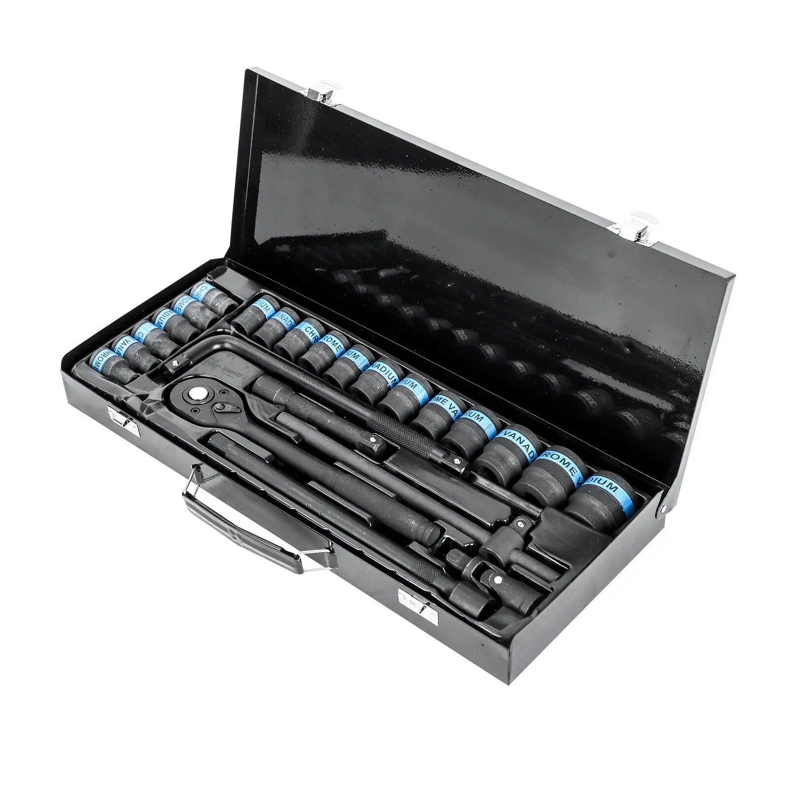 Socket Wrench Set 1/2-Inch Ratchet Socket Set 8-32mm - Universal Drive Alloy Steel, Deformation Resistant Ratchet Mechanism (Black)