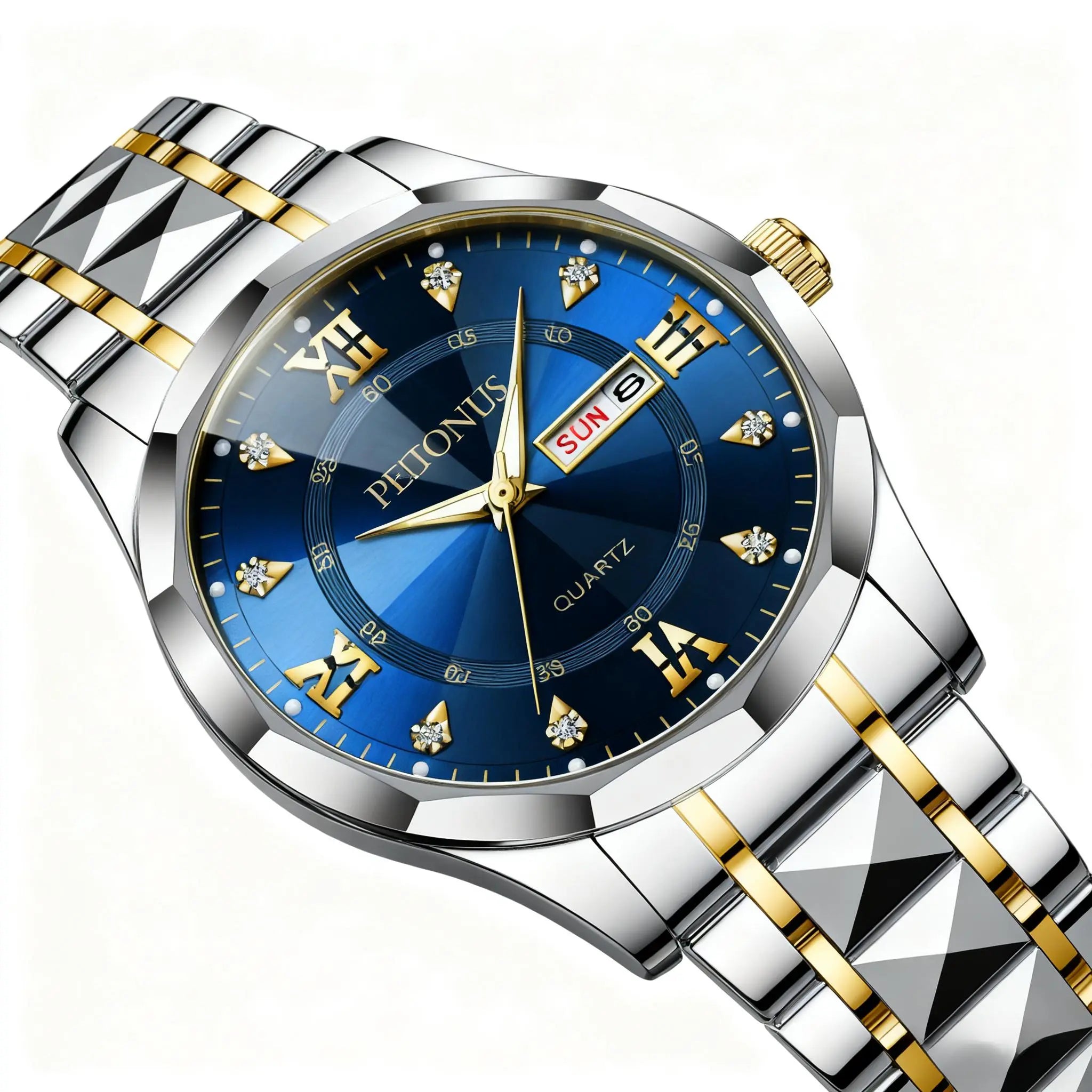 Men's Luminous Business Simple Quartz Watch - Stainless Steel Band, Gold Accents, Blue Dial with Date & Day Indicator summervibes️ image 4