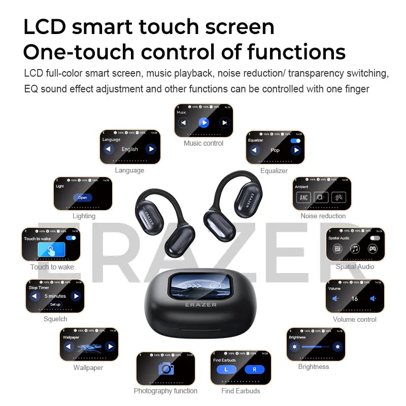 ERAZER True Wireless Open Ear Earbuds Bluetooth 5.4, IPX5 Waterproof,35Hours Play time,OWS Headphones Immersive Premium Sound Long Distance Connection Headset with Charging Case,Light-Weight Headphones Built-in Microphone