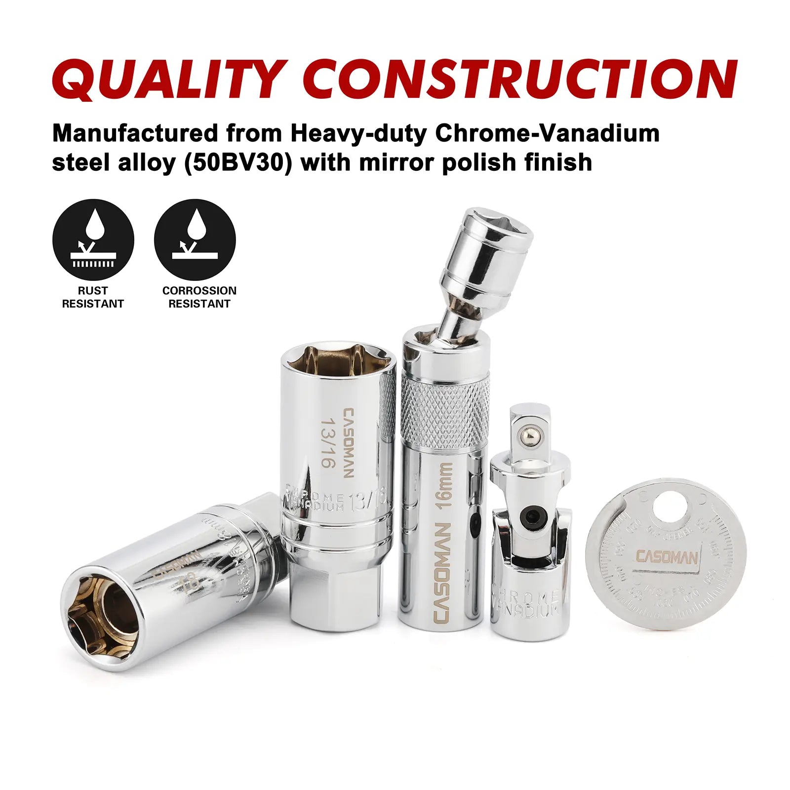10-Piece 3/8" Drive Magnetic Spark Plug Socket Set - CR-V Steel with Extension Bar and Universal Joint