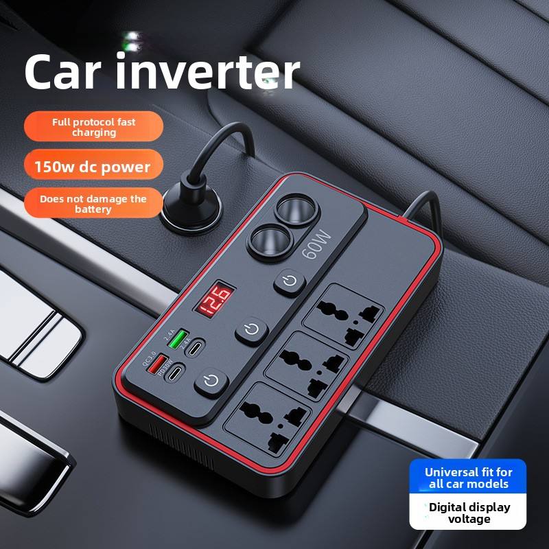 ABS Vehicle-Mounted Smart Power Inverter DC 12V-24V to AC 110V-220V 60W/80W/100W/150W, USB & Type-C Fast Charging Portable Car Converter For African Drivers, Travel & Daily Household Use