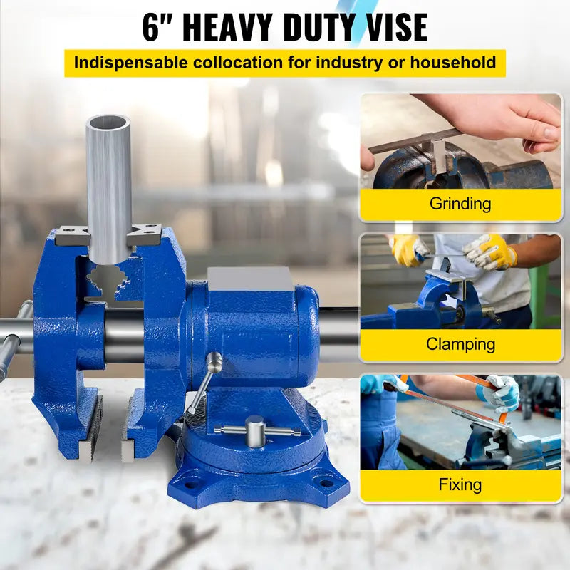 VEVOR 5" Heavy Duty Bench Vise Double Swivel Rotating Vise Head/Body Rotates 360°,Pipe Vise Bench Vices 30Kn Clamping Force,for Clamping Fixing Equipment Home or Industrial Use
