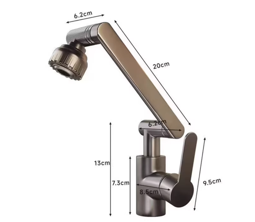 1080° Rotating Bathroom Vanity Faucet – Single-Handle Single-Hole Waterfall Faucet with Adjustable Height Spout, 60cm Hose Included – High-Arc Swivel Design for Versatile Use
