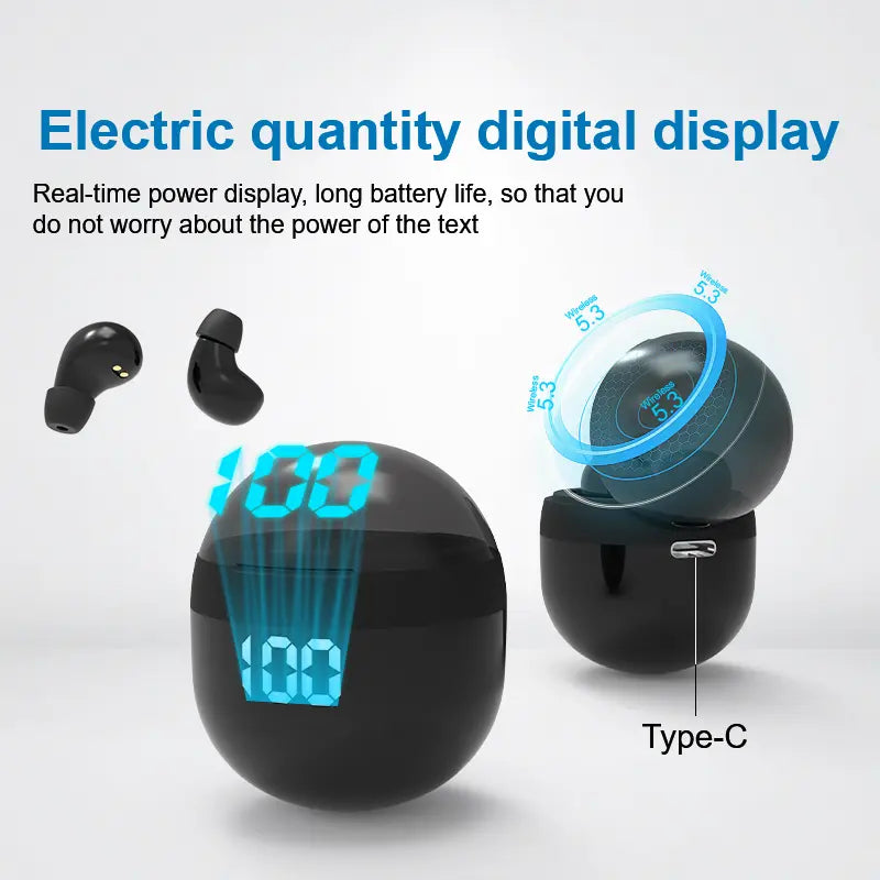🎧 Cash on Delivery 📟 SK18 Bluetooth Earphones – IPX6 Waterproof, Bluetooth 5.3, Digital Display, 8H Playtime, In-Ear Stereo Sound – Black – Free Shipping