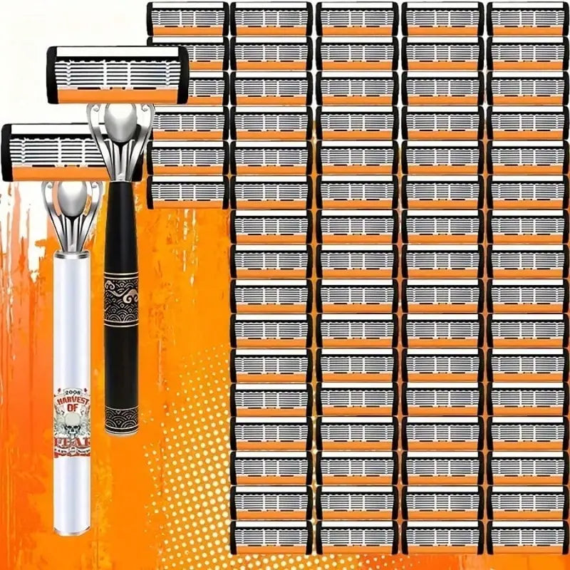2 Handles + 72 Refills Luxury Shaving Kit | Featuring a Six-Layer Blade System, Ergonomically Designed Handles, Precision Crafted, Ideal for Beard and Mustache Grooming, Perfect Gift for Christmas, Valentine’s Day, and Other Celebrations,father'sdaygifts