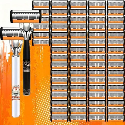 2 Handles + 72 Refills Luxury Shaving Kit | Featuring a Six-Layer Blade System, Ergonomically Designed Handles, Precision Crafted, Ideal for Beard and Mustache Grooming, Perfect Gift for Christmas, Valentine’s Day, and Other Celebrations,father'sdaygifts