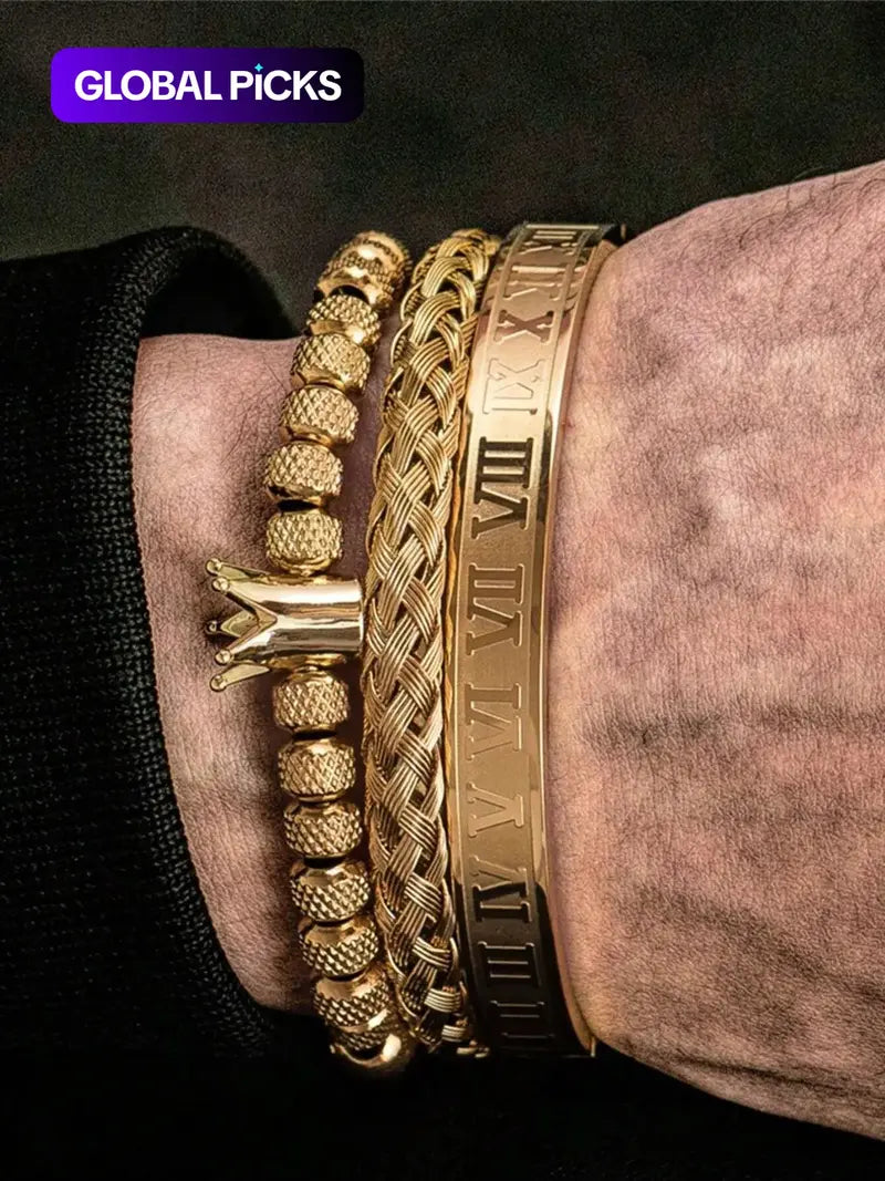 Men's Elegant Braided Bracelet, Fashionable Crown & Roman Numerals Decor Bracelet for Party, Daily Decor, Trendy All-match & Exquisite Jewelry for Birthday Gift, Jewellery, Styling