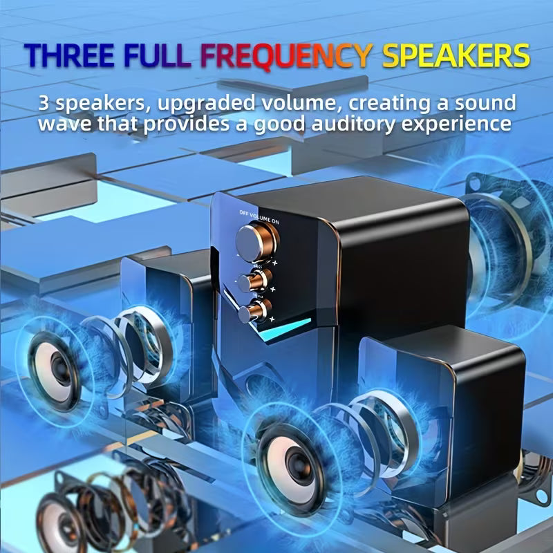 SADA D-222 2.1 Desktop Speaker System – USB Powered, 3.5mm AUX Input, LED Ambient Light, Subwoofer for PC & Laptop