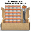 48-Piece Men's Razor Blade Replacement Set with Handle - Ultra Sharp Stainless Steel Blades for Smooth Shaving 🎵 Free Shipping & Cash on Delivery 📊