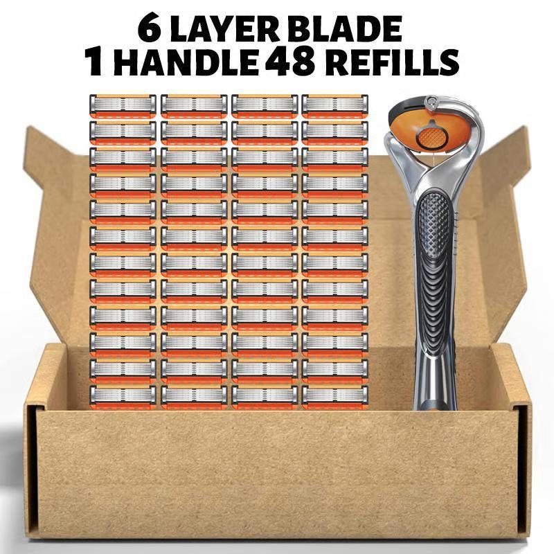 48-Piece Men's Razor Blade Replacement Set with Handle - Ultra Sharp Stainless Steel Blades for Smooth Shaving 🎵 Free Shipping & Cash on Delivery 📊