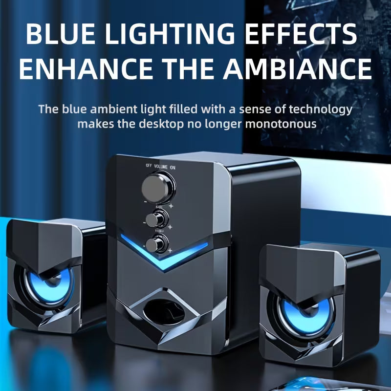 SADA D-222 2.1 Desktop Speaker System – USB Powered, 3.5mm AUX Input, LED Ambient Light, Subwoofer for PC & Laptop
