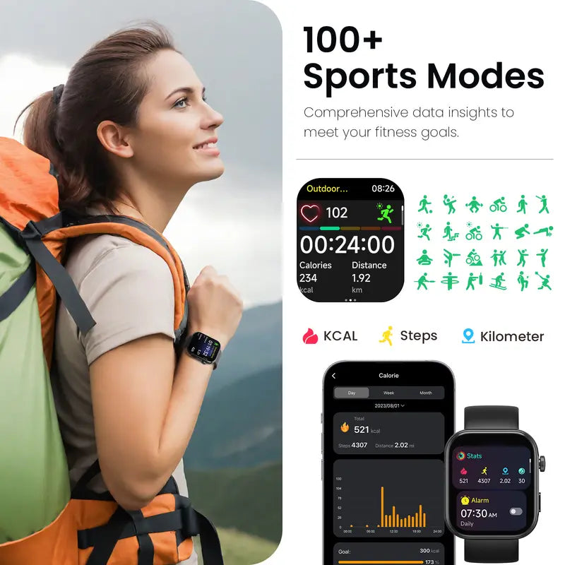 TOZO-S6 Smartwatch 1.85" AMOLED Ultra-Clear Screen Dynamic Watch Faces Bluetooth Call,100+ Sports Modes Fitness Watch Activity Tracker with Heart Rate/Sleep Oxygen Monitor IP68 Waterproof Devices Wearable D MothersDayGift Dustproof Smartphone Wristwatch