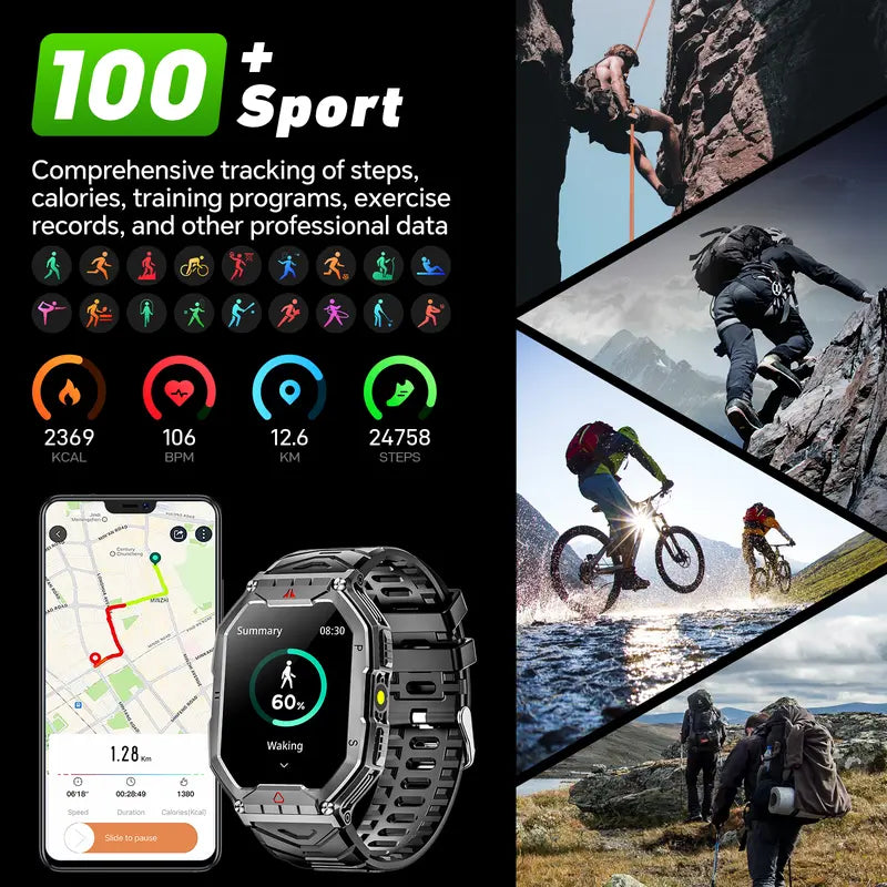 Smart Watch KR82 for Men,2.1" Ultra Large HD AMOLED Display, Make/Answer Call Military Smart Watches for Men Digital Mens Watches Running Waterproof Voice Assistant,Smartwatch Compatible for Android and iOS Wearable Smartphone
