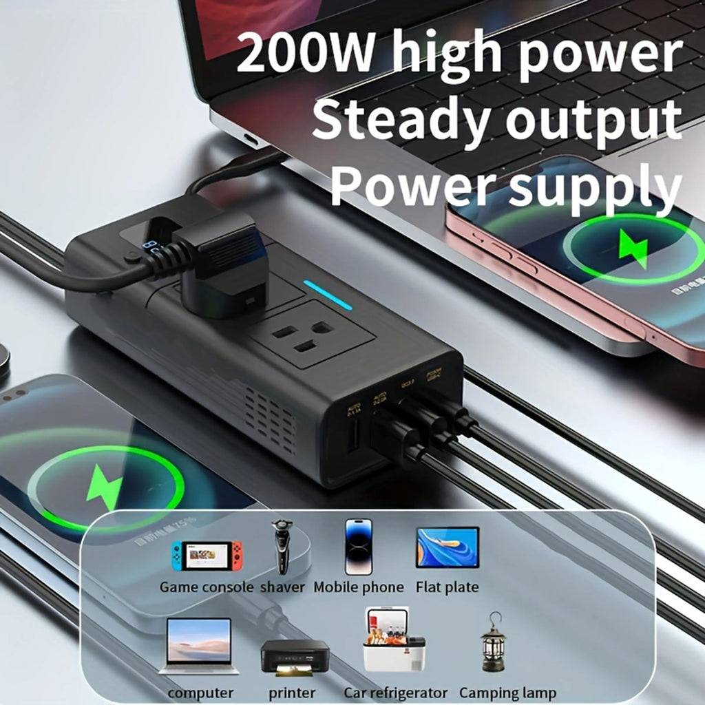 Car Power Inverter, 200W DC 12V to AC 110V Inverter, Car Charger Adapter, Fast Car Charger, Universal Vehicle Electrical Appliances, Car Gadgets, Electronic Accessories, Car Electronics, Car Essentials, Men Gifts
