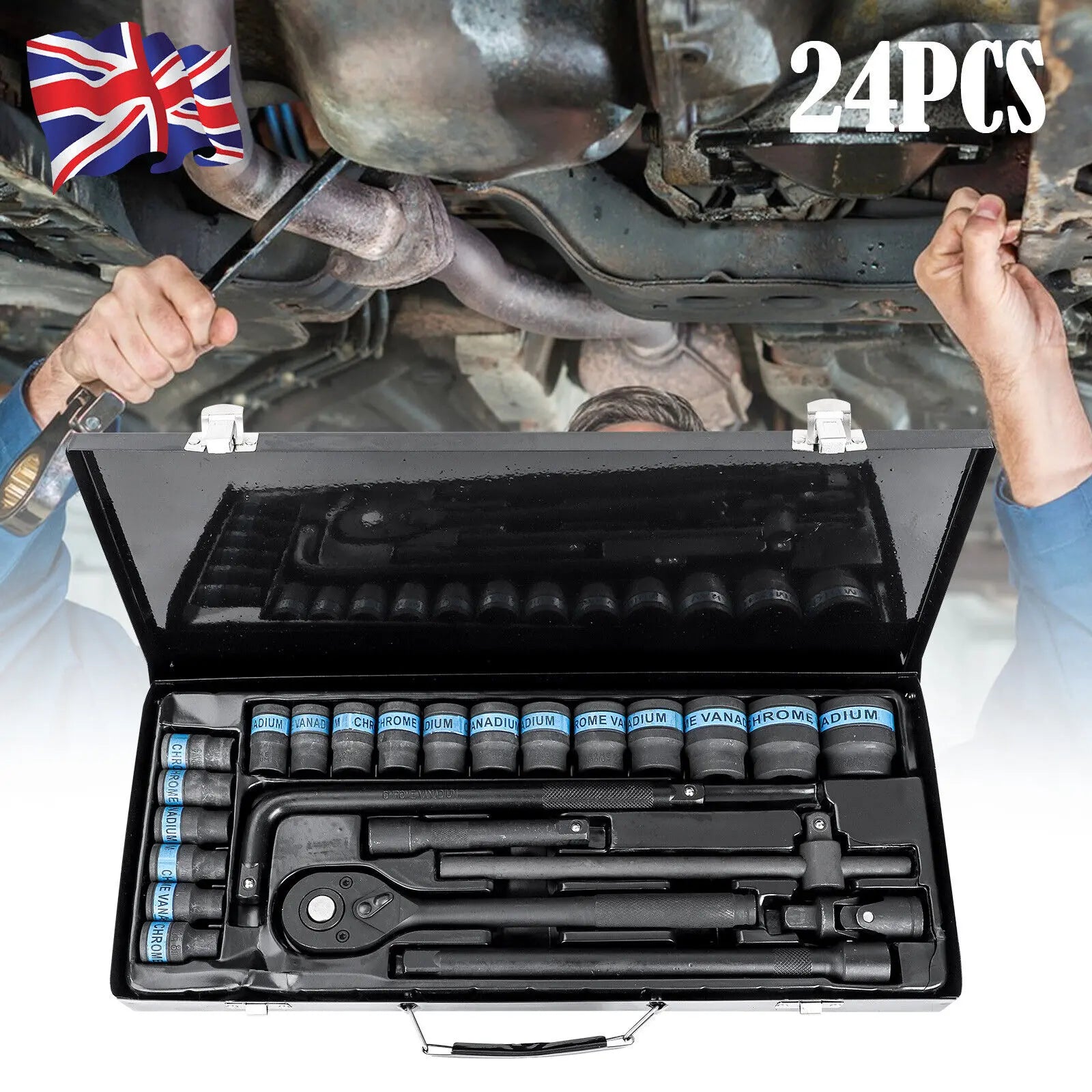 Socket Wrench Set 1/2-Inch Ratchet Socket Set 8-32mm - Universal Drive Alloy Steel, Deformation Resistant Ratchet Mechanism (Black)