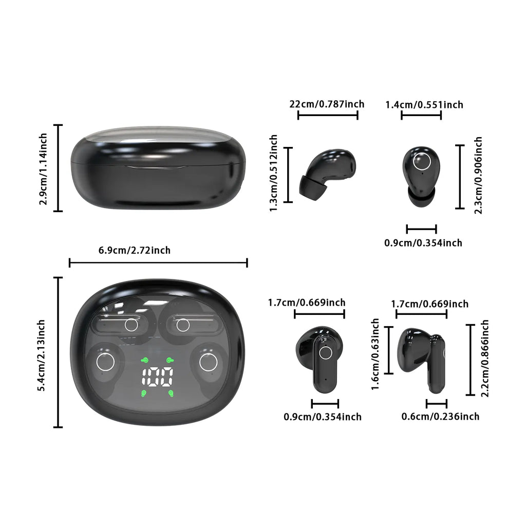 2 Pairs Bluetooth 5.4 Black Wireless Earbuds – Built-in Noise Reduction, Up to 36H Battery, HD Calls, Waterproof Touch Control In-Ear – Ideal for Sleeping, Office & Sports