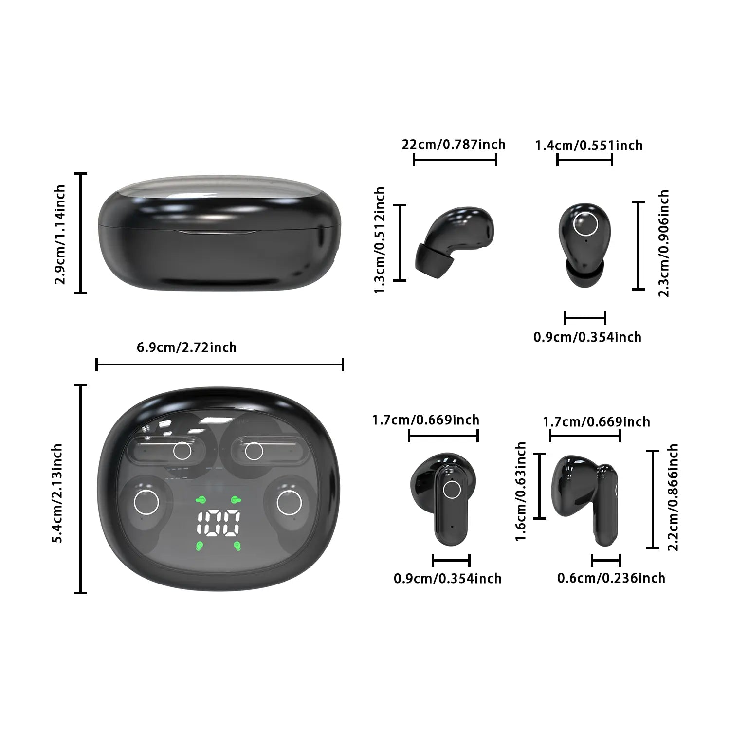 2 Pairs Bluetooth 5.4 Black Wireless Earbuds – Built-in Noise Reduction, Up to 36H Battery, HD Calls, Waterproof Touch Control In-Ear – Ideal for Sleeping, Office & Sports