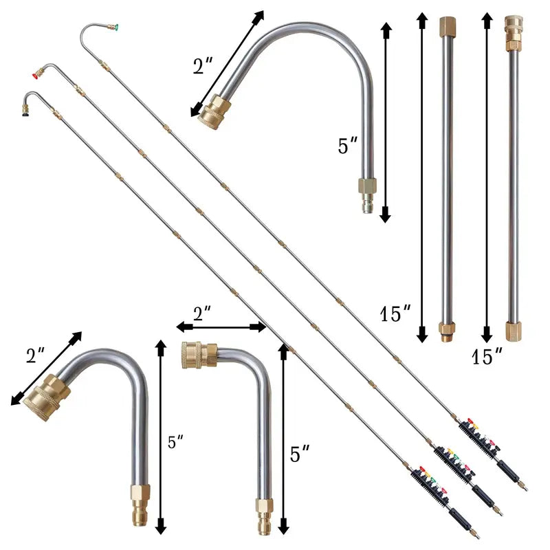 Pressure Washer Extension Wand, 10 Pack Power Washer Lance with 5 Atomization Nozzle Tips,1 Gutter Cleaner Attachment Curved Rod, 1/4" Quick Connect, 4000 PSI Brass Stainless Steel,father'sdaygifts