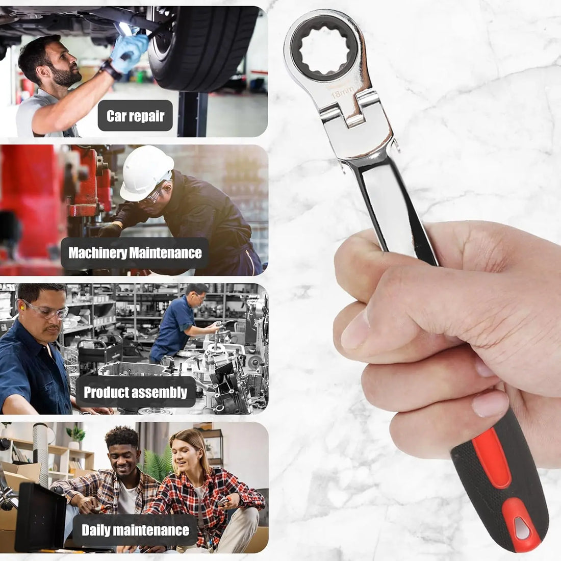 12-in-1 Interchangeable Flex Head Ratchet Wrench Set - Metric 8-19mm, 72-Tooth Flex Head for Tight Spaces, Automotive Repair Tool Kit