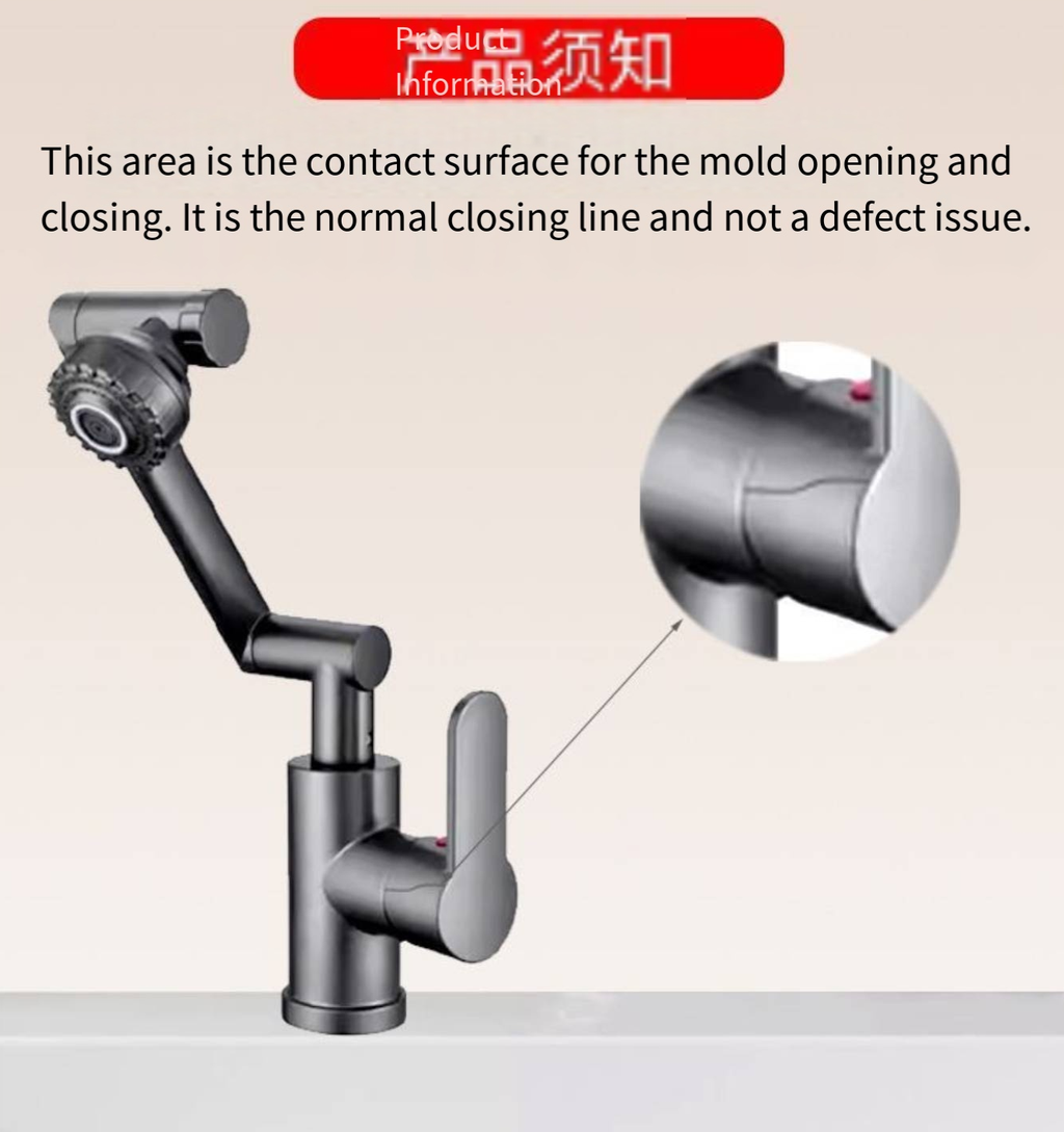 1080° Rotating Bathroom Vanity Faucet – Single-Handle Single-Hole Waterfall Faucet with Adjustable Height Spout, 60cm Hose Included – High-Arc Swivel Design for Versatile Use
