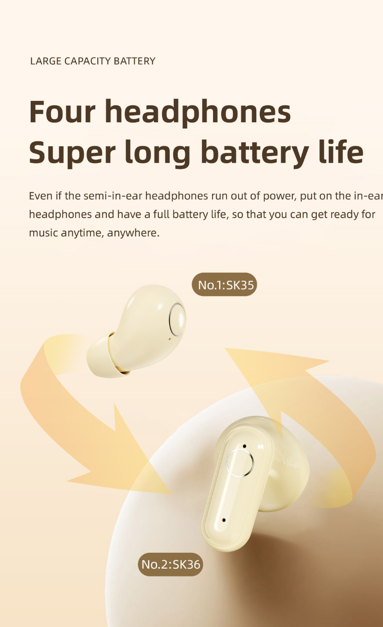 2 Pairs Bluetooth 5.4 Cream White Wireless Earbuds – Built-in Noise Reduction, Up to 36H Battery, HD Calls, Waterproof Touch Control In-Ear – Ideal for Sleeping, Office & Sports