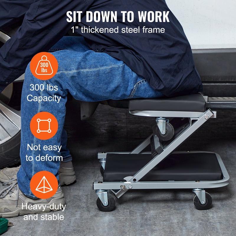 🛠️ Cash on Delivery 💺 2-in-1 Z Creeper Seat Rolling Chair – Auto Mechanics Shop Garage Work Stool with Creeper Mode, 360° Swivel Casters, Heavy-Duty Steel Frame – Free Shipping