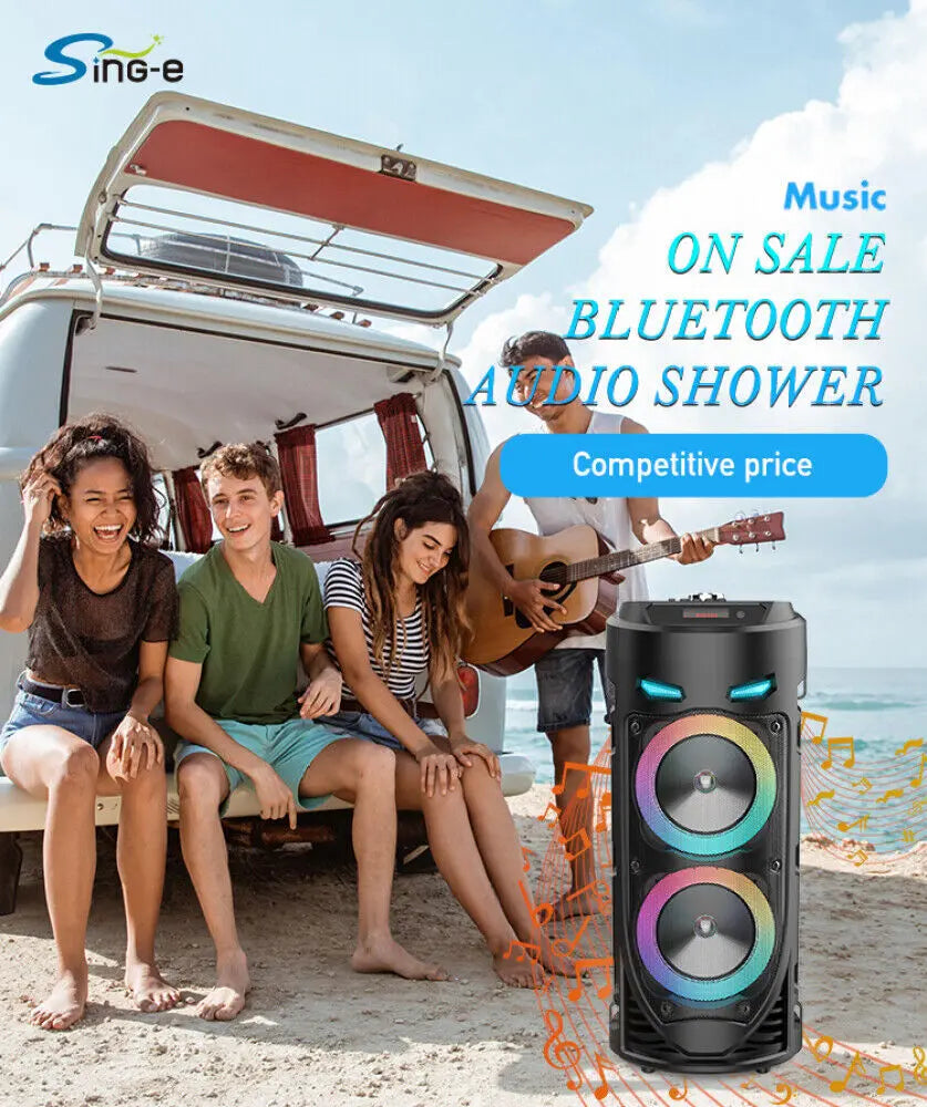 Portable Bluetooth 5.0 Party Speaker with Subwoofer Heavy Bass Sound System