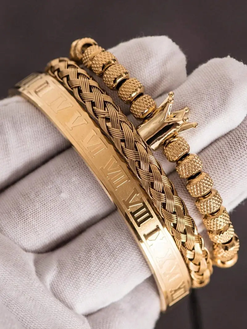 Men's Elegant Braided Bracelet, Fashionable Crown & Roman Numerals Decor Bracelet for Party, Daily Decor, Trendy All-match & Exquisite Jewelry for Birthday Gift, Jewellery, Styling
