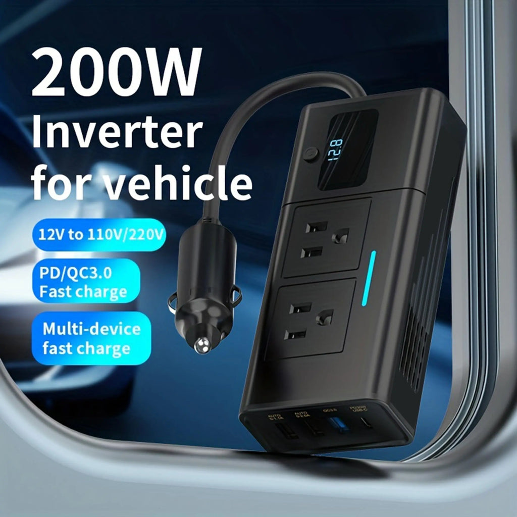 Car Power Inverter, 200W DC 12V to AC 110V Inverter, Car Charger Adapter, Fast Car Charger, Universal Vehicle Electrical Appliances, Car Gadgets, Electronic Accessories, Car Electronics, Car Essentials, Men Gifts