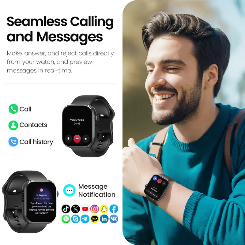 TOZO-S6 Smartwatch 1.85" AMOLED Ultra-Clear Screen Dynamic Watch Faces Bluetooth Call,100+ Sports Modes Fitness Watch Activity Tracker with Heart Rate/Sleep Oxygen Monitor IP68 Waterproof Devices Wearable D MothersDayGift Dustproof Smartphone Wristwatch