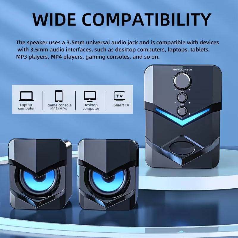 SADA D-222 2.1 Desktop Speaker System – USB Powered, 3.5mm AUX Input, LED Ambient Light, Subwoofer for PC & Laptop