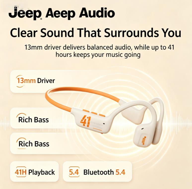 Jeep JPS EC001 Air Conduction Wireless Bluetooth Headset - Ear-Mounted Sports Headphones with Ultra-Long Battery Life for Running