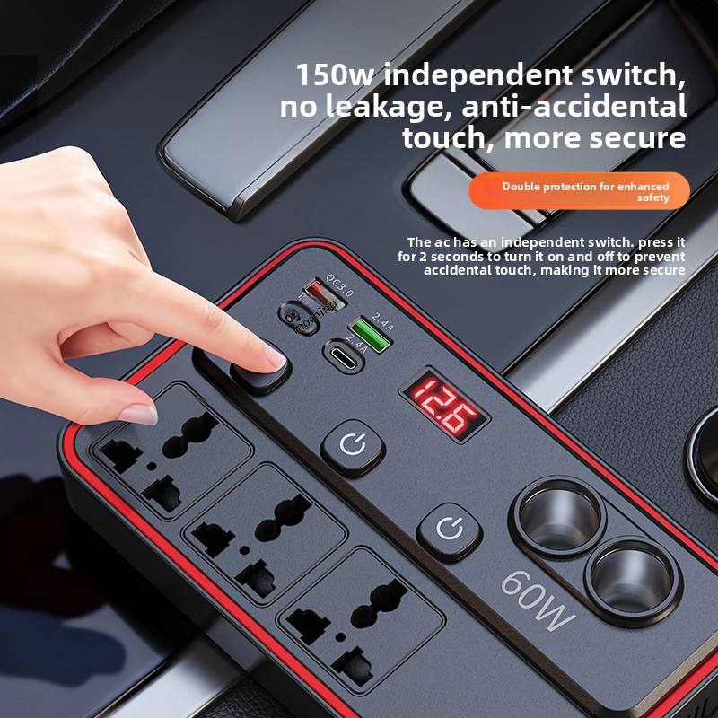 ABS Vehicle-Mounted Smart Power Inverter DC 12V-24V to AC 110V-220V 60W/80W/100W/150W, USB & Type-C Fast Charging Portable Car Converter For African Drivers, Travel & Daily Household Use