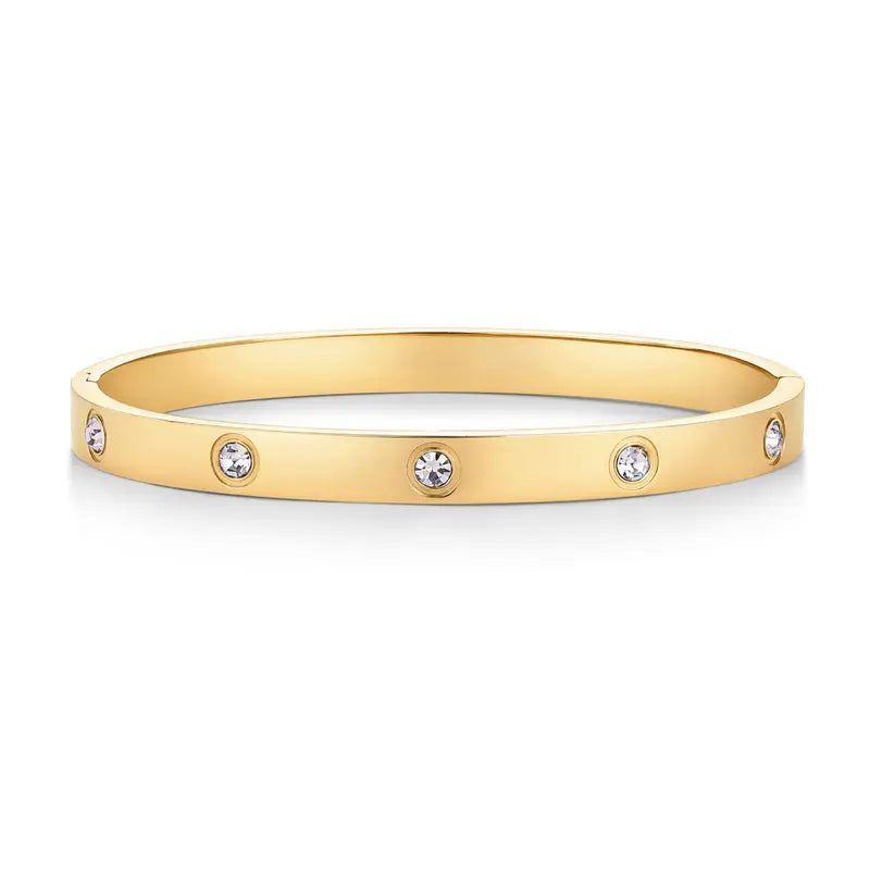 ✨ Cash on Delivery 💛 2Pcs Diamond-Inlaid Gold Bangle Bracelet – 14K Gold Plated, Sparkling Cubic Zirconia, Waterproof Stainless Steel, Classic Cuff for Women – Free Shipping