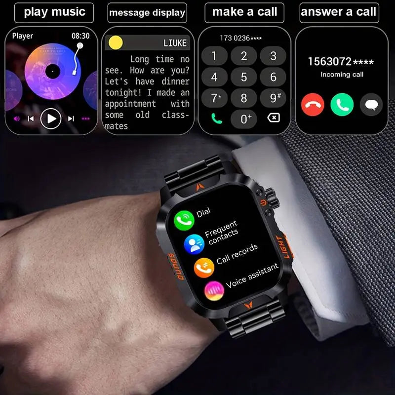 New 2026 manly style Smart Sports Watch With LEDLights Wireless Calling, Message Reminders,Sports Mode, Voice Assistant, Weather Push,Stopwatch, Timer, Stopwatch And OtherFunctions, Smartwatch For Men, CompatibleWith Android And iPhone Phones
