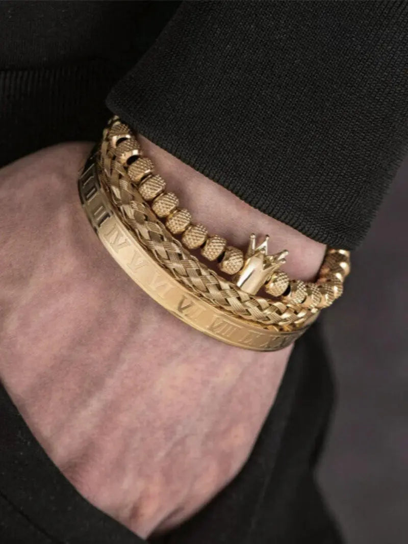 Men's Elegant Braided Bracelet, Fashionable Crown & Roman Numerals Decor Bracelet for Party, Daily Decor, Trendy All-match & Exquisite Jewelry for Birthday Gift, Jewellery, Styling