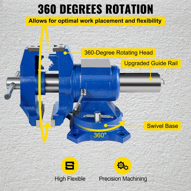 VEVOR 5" Heavy Duty Bench Vise Double Swivel Rotating Vise Head/Body Rotates 360°,Pipe Vise Bench Vices 30Kn Clamping Force,for Clamping Fixing Equipment Home or Industrial Use