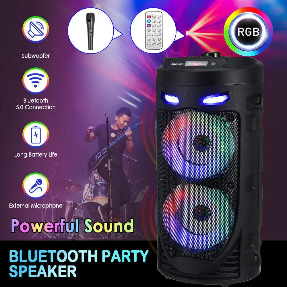 Portable Bluetooth 5.0 Party Speaker with Subwoofer Heavy Bass Sound System
