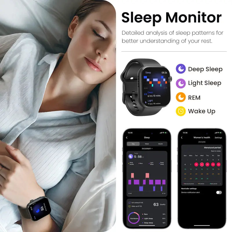 TOZO-S6 Smartwatch 1.85" AMOLED Ultra-Clear Screen Dynamic Watch Faces Bluetooth Call,100+ Sports Modes Fitness Watch Activity Tracker with Heart Rate/Sleep Oxygen Monitor IP68 Waterproof Devices Wearable D MothersDayGift Dustproof Smartphone Wristwatch