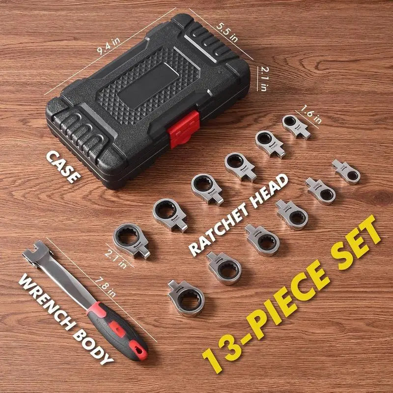 12-in-1 Interchangeable Flex Head Ratchet Wrench Set - Metric 8-19mm, 72-Tooth Flex Head for Tight Spaces, Automotive Repair Tool Kit