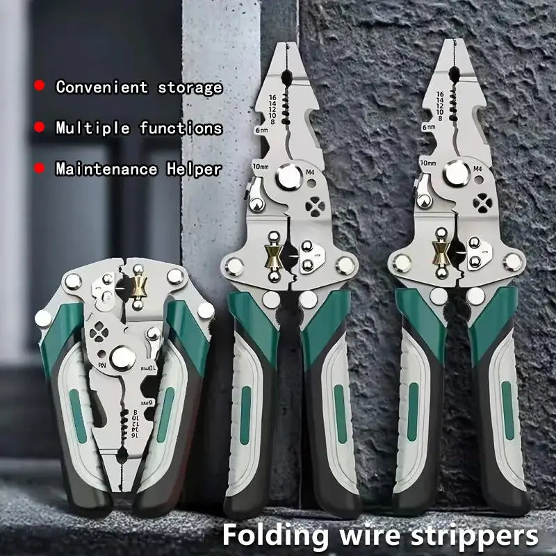 Multifunctional Wire Stripper, Industrial Grade 12 in 1 Foldable Cutting Wire Stripper, Wire Cutter, Wirecutters, Professional Wire Stripping Tool for Home & Office, Hand Tools, Tools Gadgets